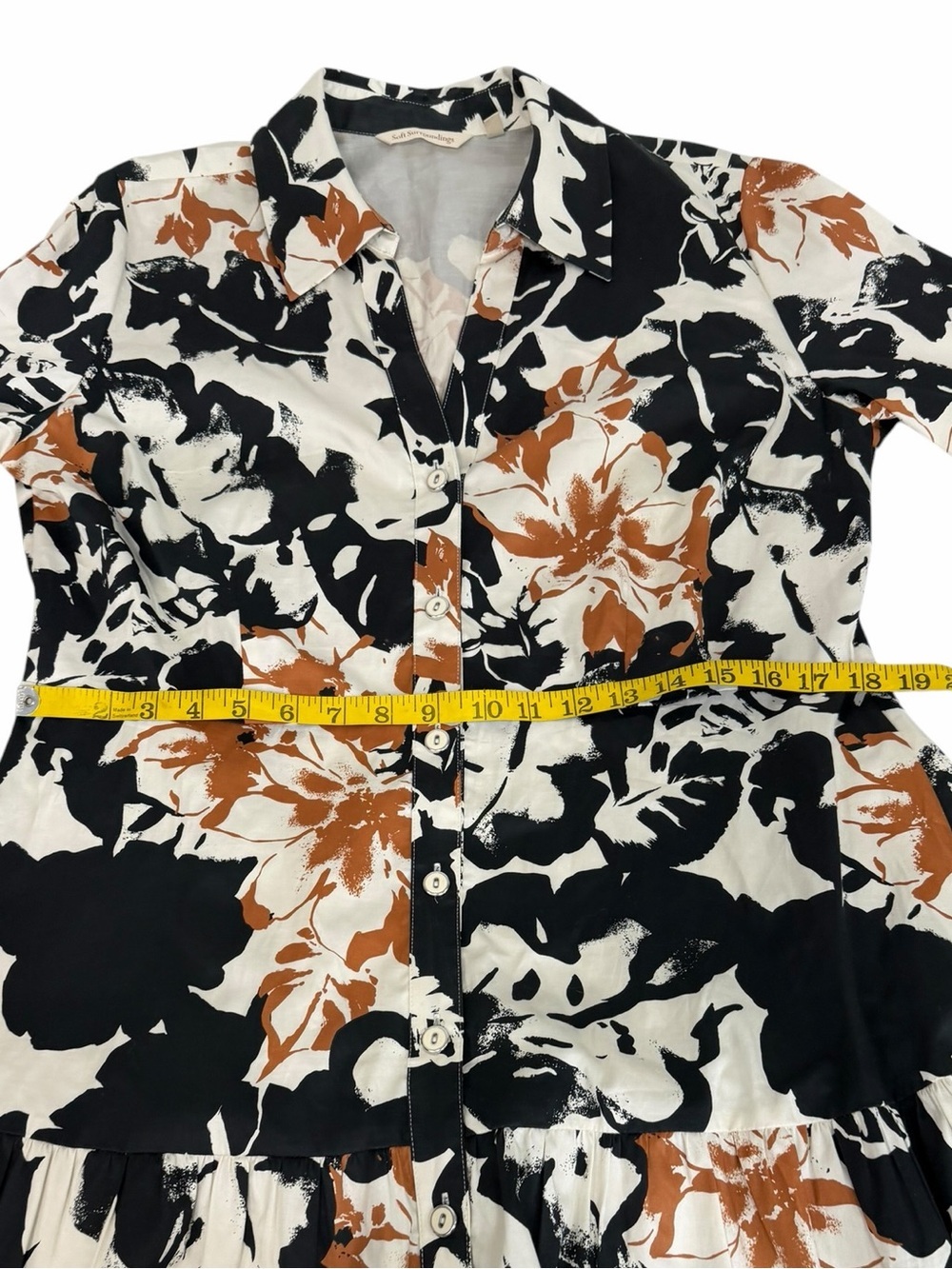 Soft Surroundings Moonglow Black White Tan Cotton Button Front Tea Midi Dress 14 - Picture 9 of 12